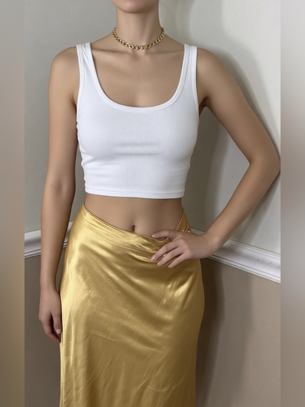 💚 5 for $25! Double Zero Gold Satin Midi Slip Skirt